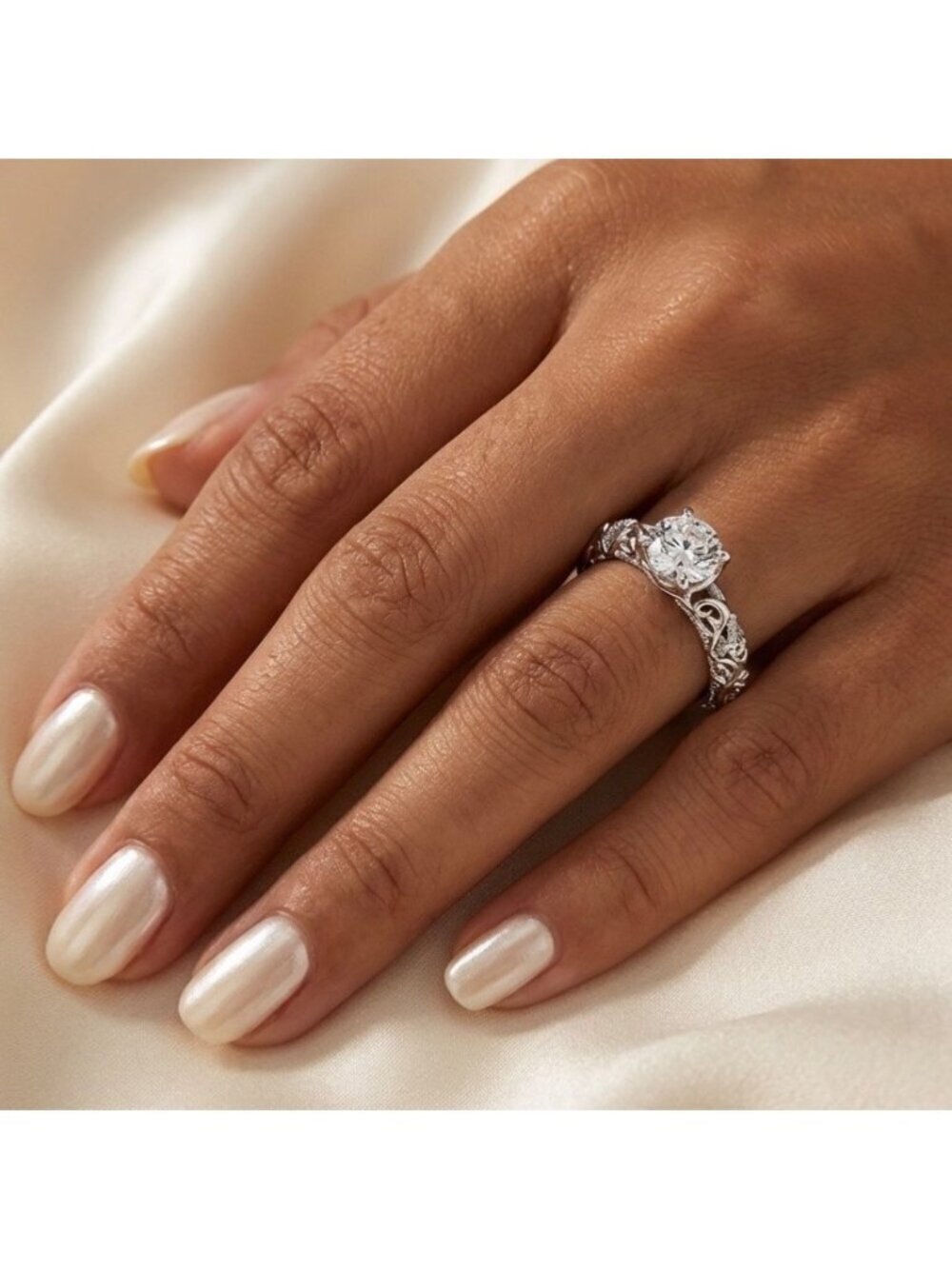 NWT Vintage Style Solitaire Ring Sz.7 S925 Sterling Silver Stamped CZ Filigree